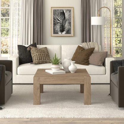34" Square Coffee Table with Wood Top, Weathered Gray