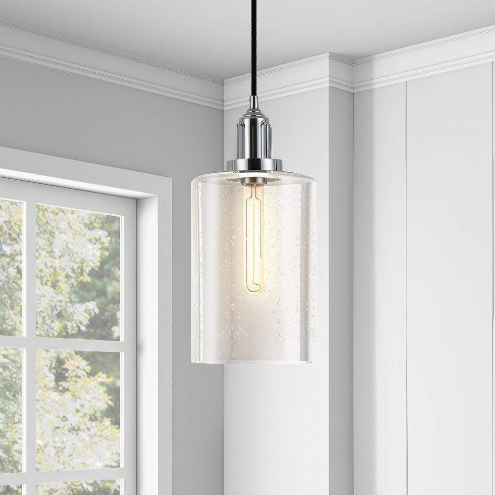 Nora 7.87" Wide Pendant with Glass Shade in Polished Nickel/Seeded