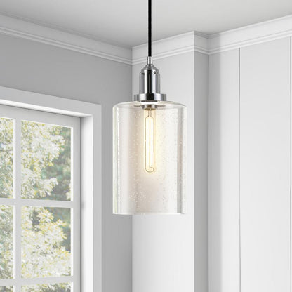 Nora 7.87" Wide Pendant with Glass Shade in Polished Nickel/Seeded