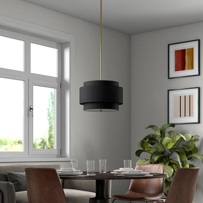 Solomon 16" Wide 2-Light Pendant with Tiered Fabric Shade in Brass/Black