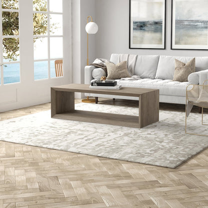 58" Rectangular Coffee Table with Open Storage Shelf, Weathered Gray