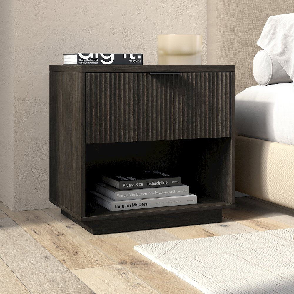 Karten 24" Wide Rectangular Fluted Nightstand in Alder Brown