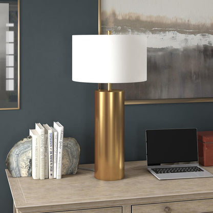 York 29.5" Tall Table Lamp with Fabric Shade in Brass/White