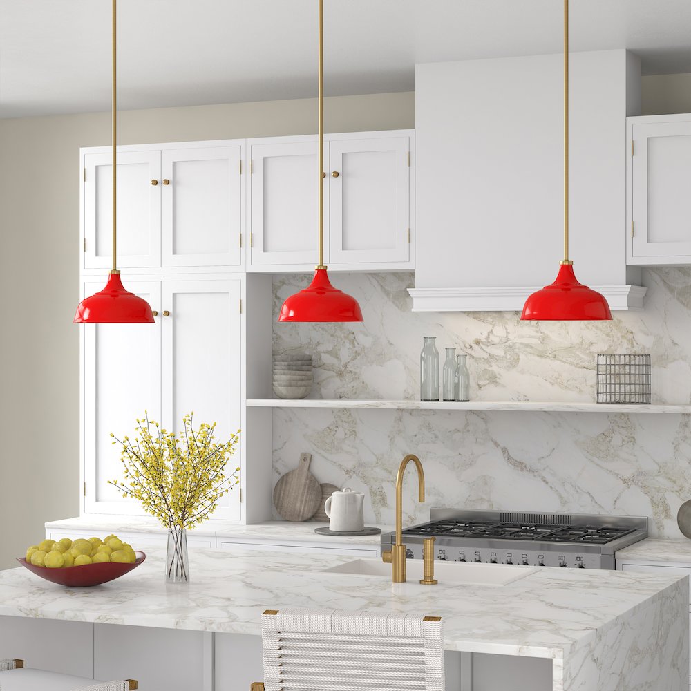 Mackenzie  10.75" Wide Pendant with Metal Shade in Poppy Red/Brass/Poppy Red