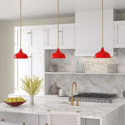 Mackenzie  10.75" Wide Pendant with Metal Shade in Poppy Red/Brass/Poppy Red
