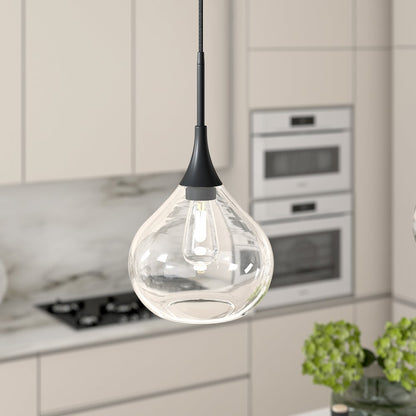 9" Mid-Century Pendant Light Fixture with Glass Shade and 8' Cord, Flat Black