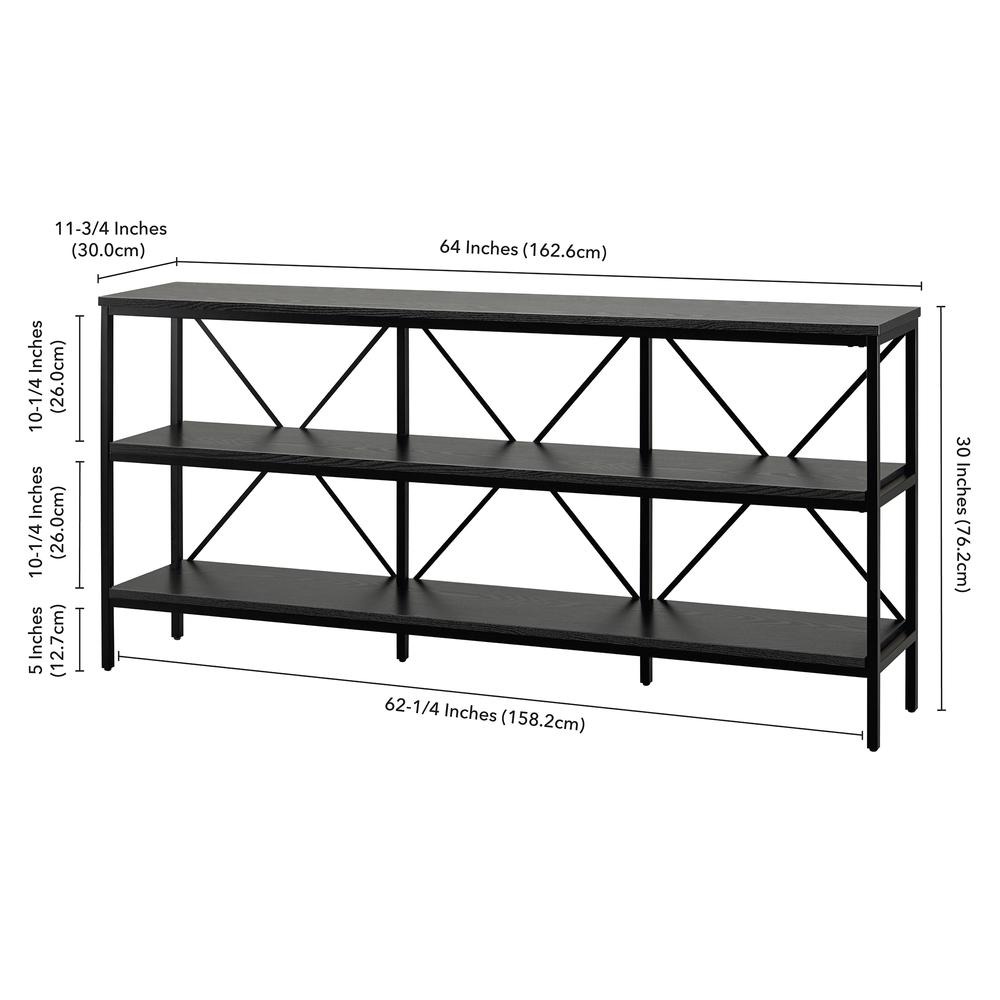 Kira 64" Wide Rectangular Console Table in Blackened Bronze/Black Grain