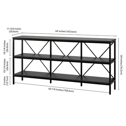 Kira 64" Wide Rectangular Console Table in Blackened Bronze/Black Grain