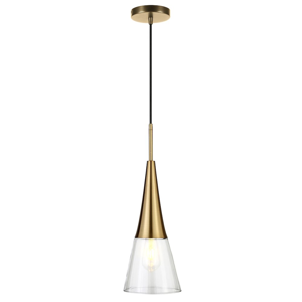 7'' Modern Pendant Light Fixture with Clear Glass Cone Shade and 8' Cord, Gold