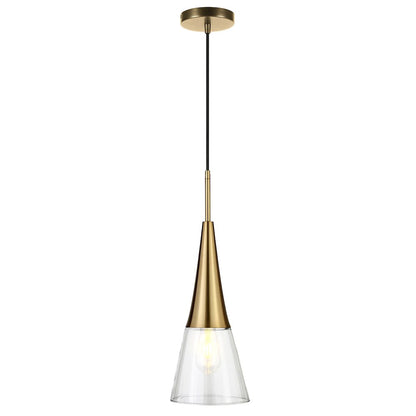 7'' Modern Pendant Light Fixture with Clear Glass Cone Shade and 8' Cord, Gold