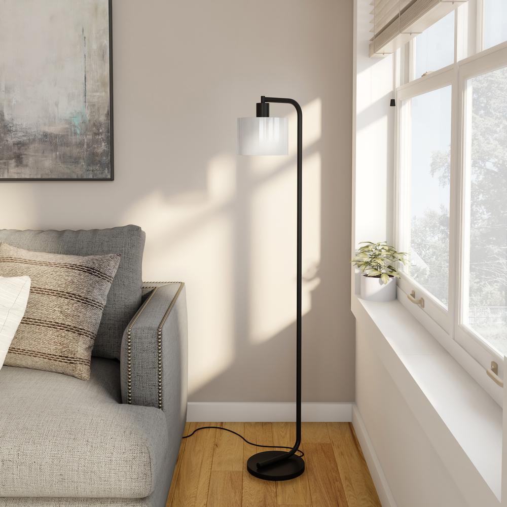 Cadmus 57" Tall Floor Lamp with Glass Shade in Blackened Bronze/White