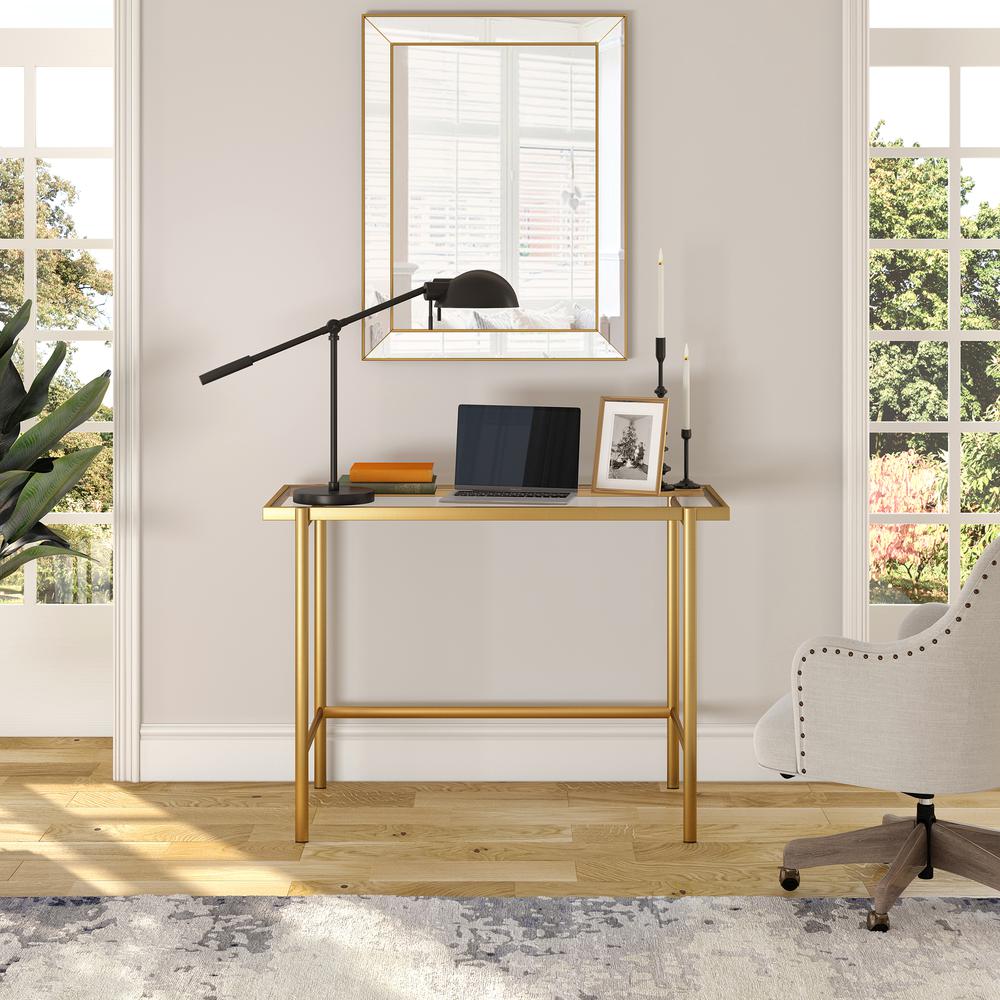 Dexter 23.25" Tall Boom Arm Table Lamp with Metal Shade in Blackened Bronze/Blackened Bronze