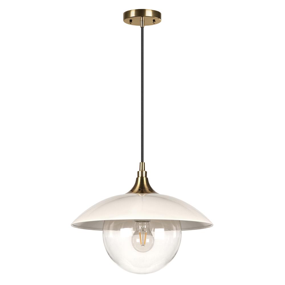 Alvia 14.5" Wide Pendant with Metal/Glass Shade in Pearled White/Brass/Pearled White