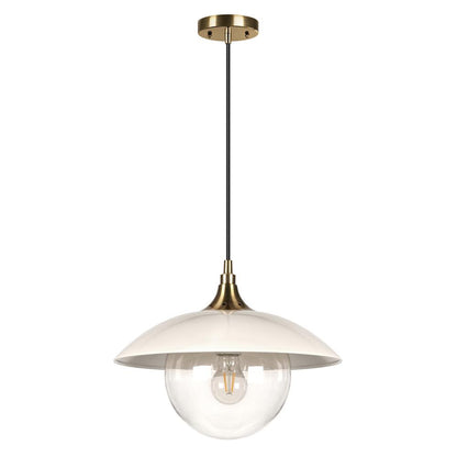 Alvia 14.5" Wide Pendant with Metal/Glass Shade in Pearled White/Brass/Pearled White