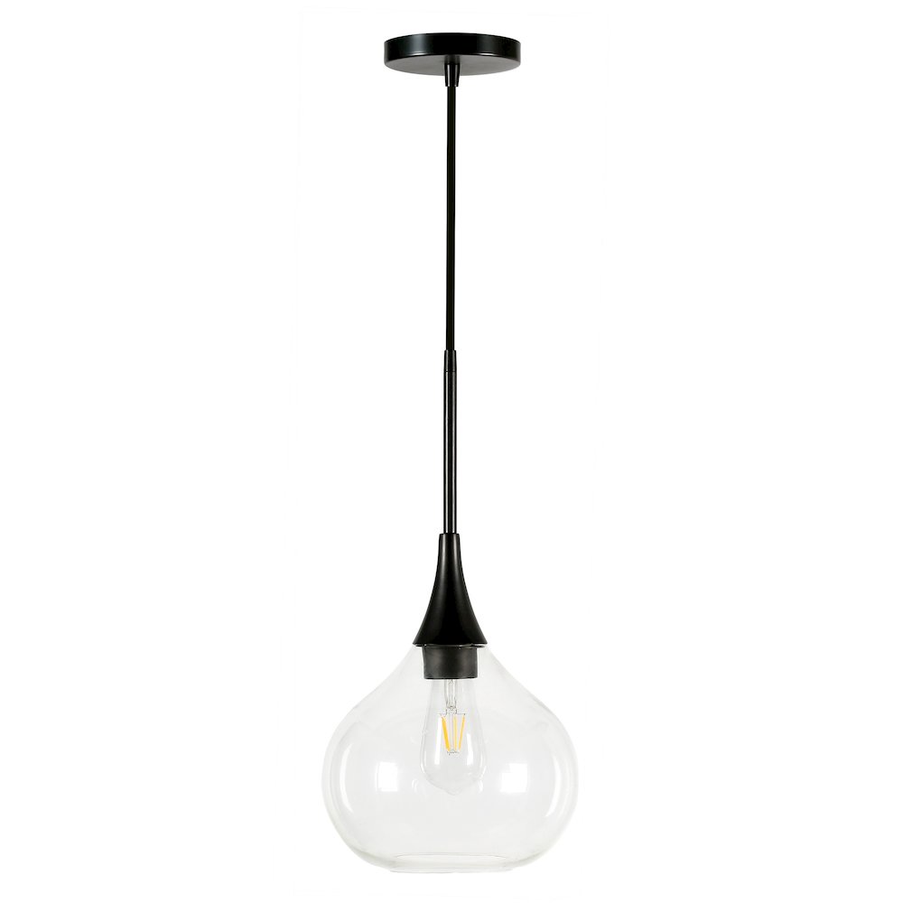 9" Mid-Century Pendant Light Fixture with Glass Shade and 8' Cord, Flat Black