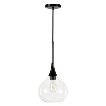 9" Mid-Century Pendant Light Fixture with Glass Shade and 8' Cord, Flat Black