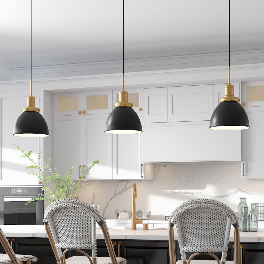 12" Industrial Two-Toned Pendant Light Fixture with  Shade and 8', Ebony/Gold