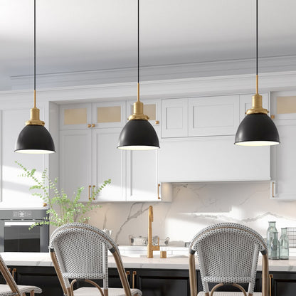 12" Industrial Two-Toned Pendant Light Fixture with  Shade and 8', Ebony/Gold