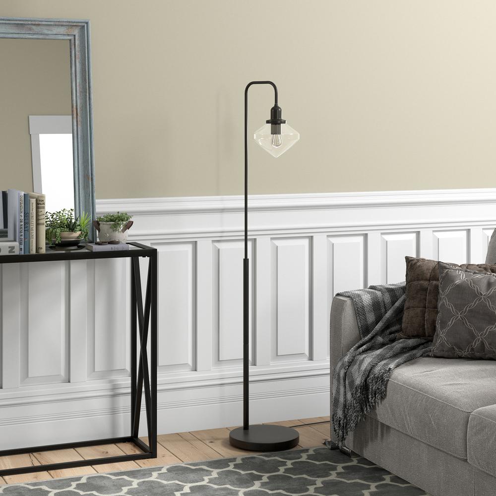 Zariza Arc Floor Lamp with Glass Shade in Blackened Bronze/Clear