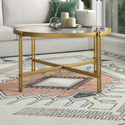 Inez 32" Wide Round Coffee Table in Brass