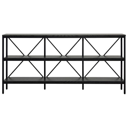 Kira 64" Wide Rectangular Console Table in Blackened Bronze/Black Grain