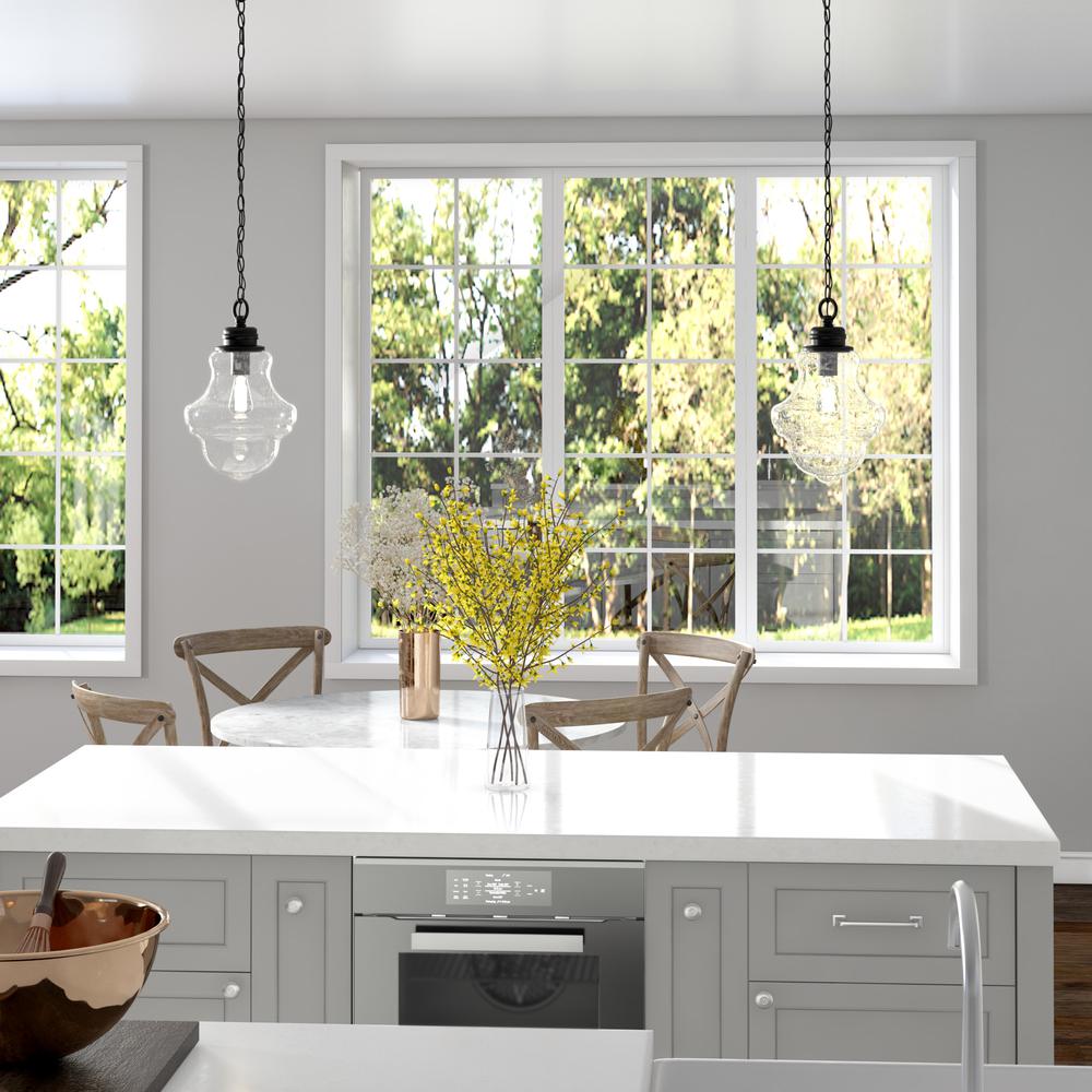 Annie 9.13" Wide Pendant with Glass Shade in Blackened Bronze/Seeded