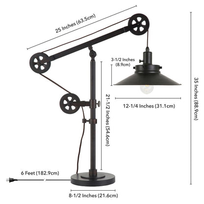 Descartes 29" Tall Wide Brim/Pulley System Table Lamp with Metal Shade in Blackened Bronze/Blackened Bronze