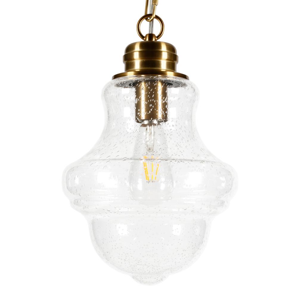 Annie 9.13" Wide Pendant with Glass Shade in Brass/Seeded