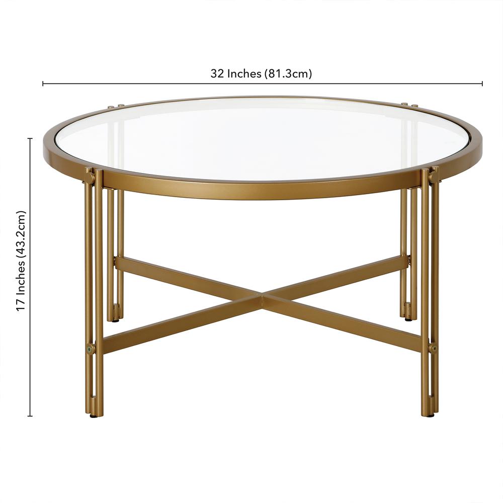 Inez 32" Wide Round Coffee Table in Brass