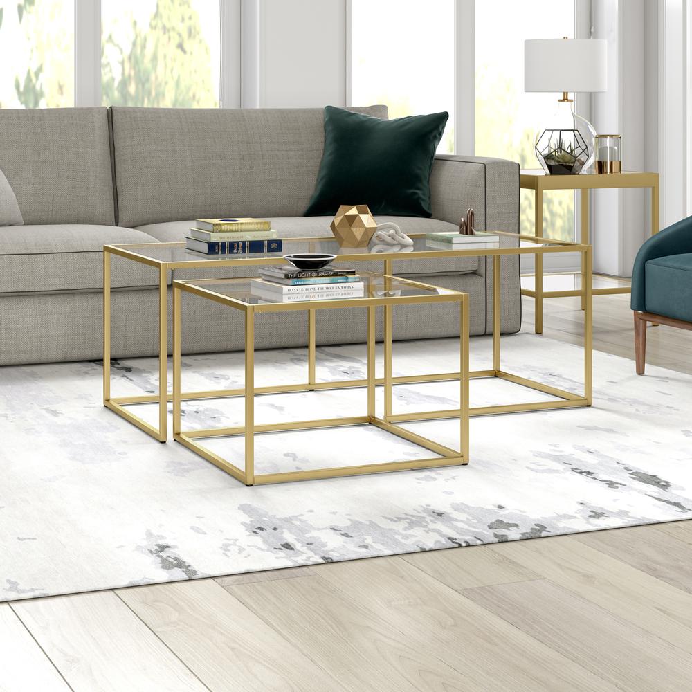 Kennedy Rectangular Nested Coffee Table in Brass