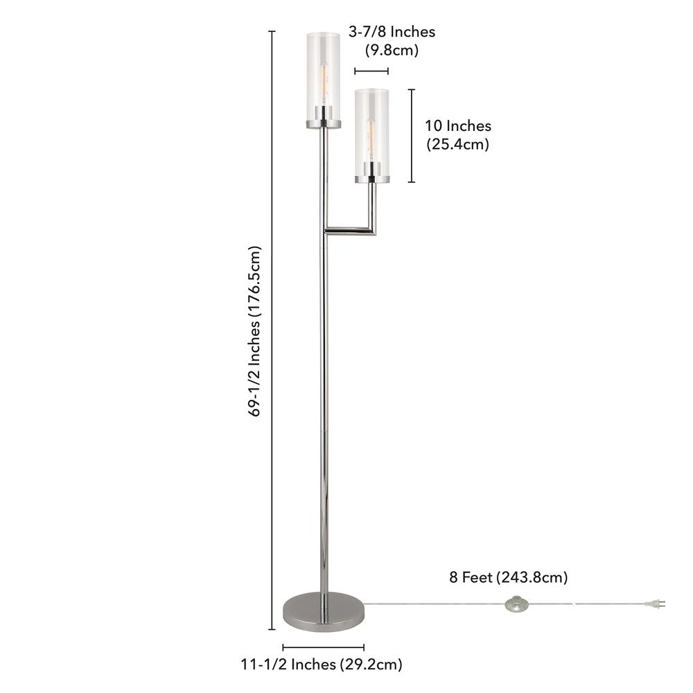 Basso 2-Light Torchiere Floor Lamp with Glass Shade in Polished Nickel/Clear