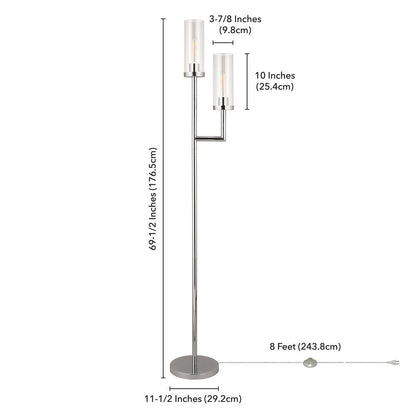 Basso 2-Light Torchiere Floor Lamp with Glass Shade in Polished Nickel/Clear