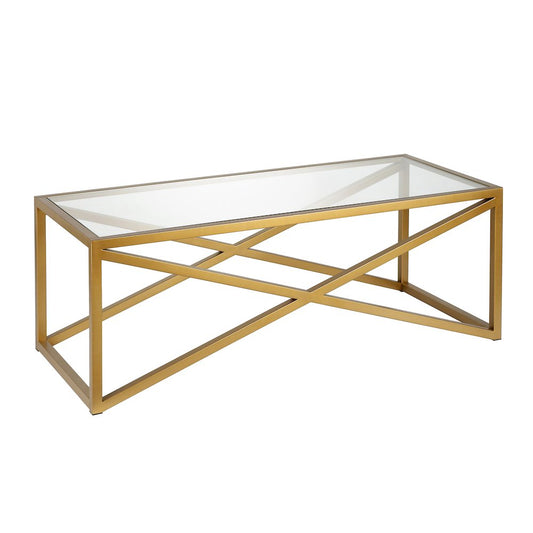 46" Rectangular Coffee Table with Glass Top, Gold