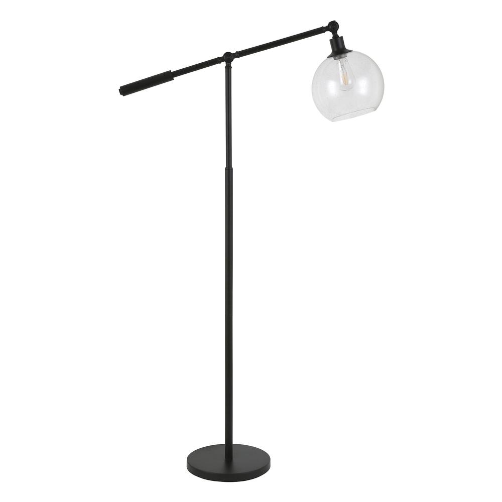 Dardan 60.62" Tall Floor Lamp with Glass Shade in Blackened Bronze/Seeded
