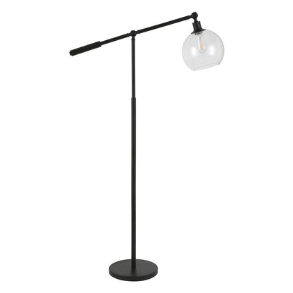 Dardan 60.62" Tall Floor Lamp with Glass Shade in Blackened Bronze/Seeded