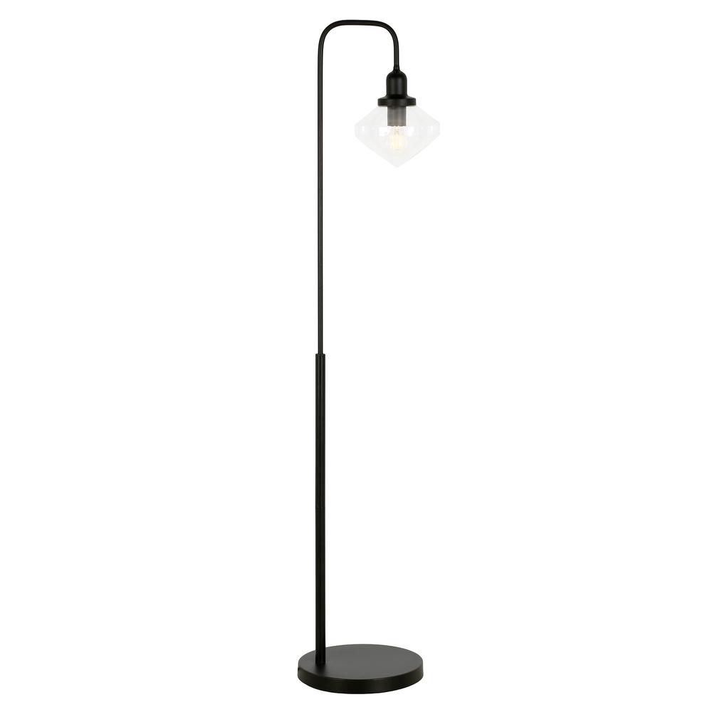 Zariza Arc Floor Lamp with Glass Shade in Blackened Bronze/Clear