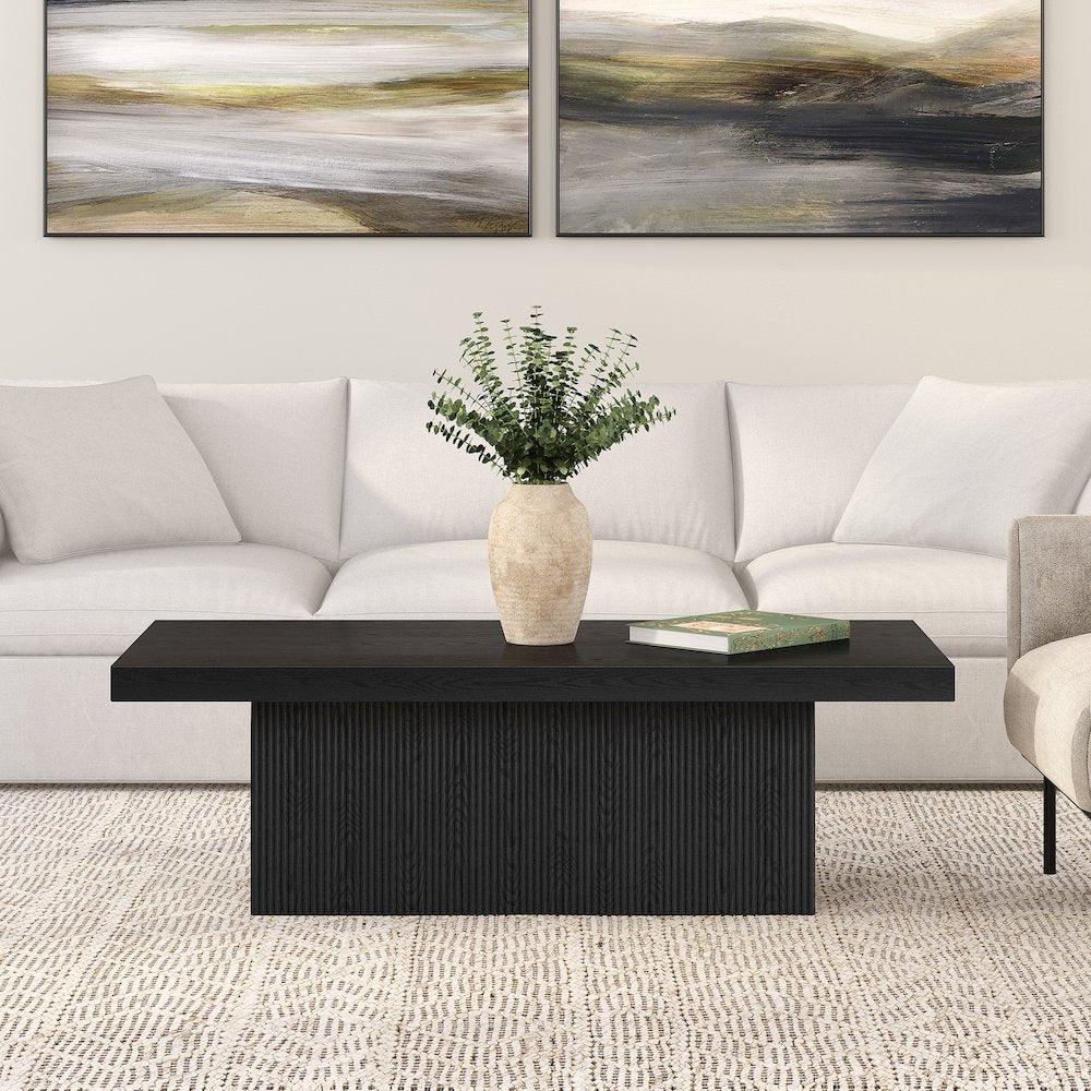 Torren 48" Wide Rectangular Coffee Table in Black Grain
