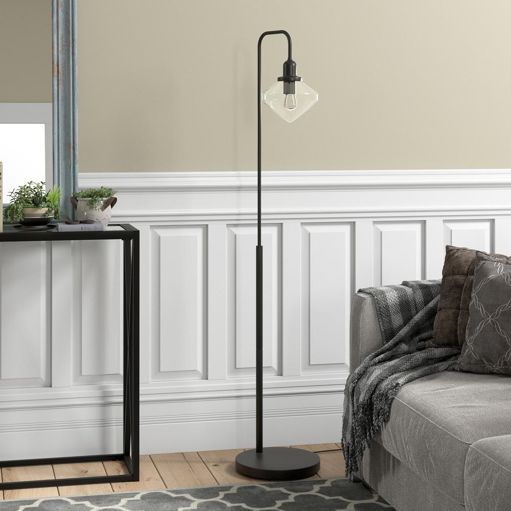 Zariza Arc Floor Lamp with Glass Shade in Blackened Bronze/Clear