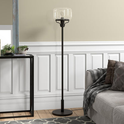 Tatum Globe & Stem Floor Lamp with Glass Shade in Blackened Bronze/Seeded