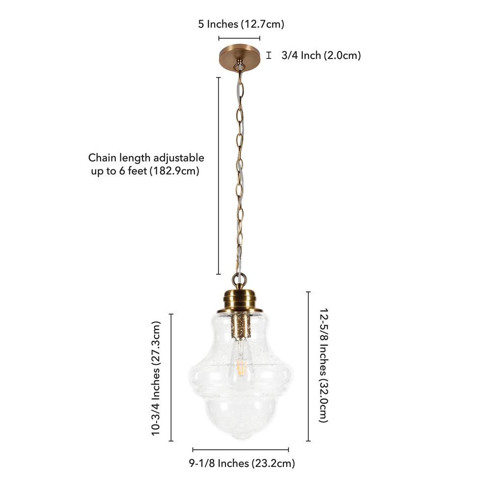Annie 9.13" Wide Pendant with Glass Shade in Brass/Seeded