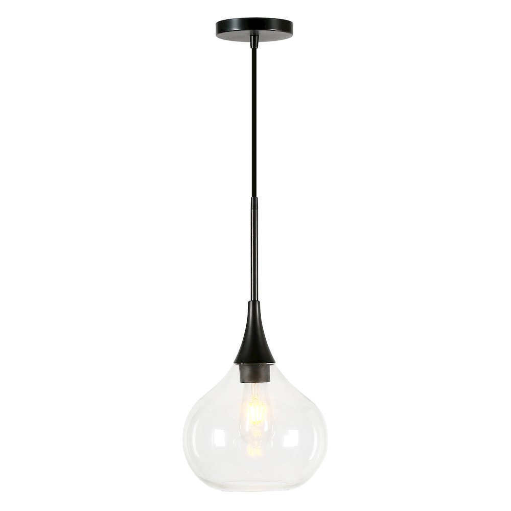 9" Mid-Century Pendant Light Fixture with Glass Shade and 8' Cord, Flat Black