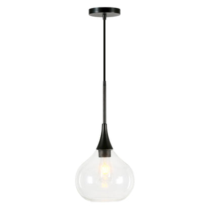 9" Mid-Century Pendant Light Fixture with Glass Shade and 8' Cord, Flat Black