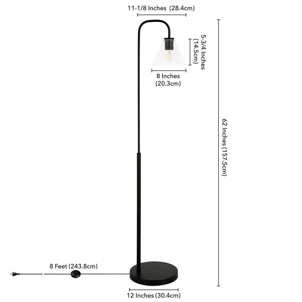 Henderson Arc Floor Lamp with Glass Shade in Blackened Bronze/Clear