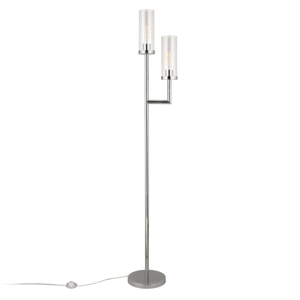 Basso 2-Light Torchiere Floor Lamp with Glass Shade in Polished Nickel/Clear