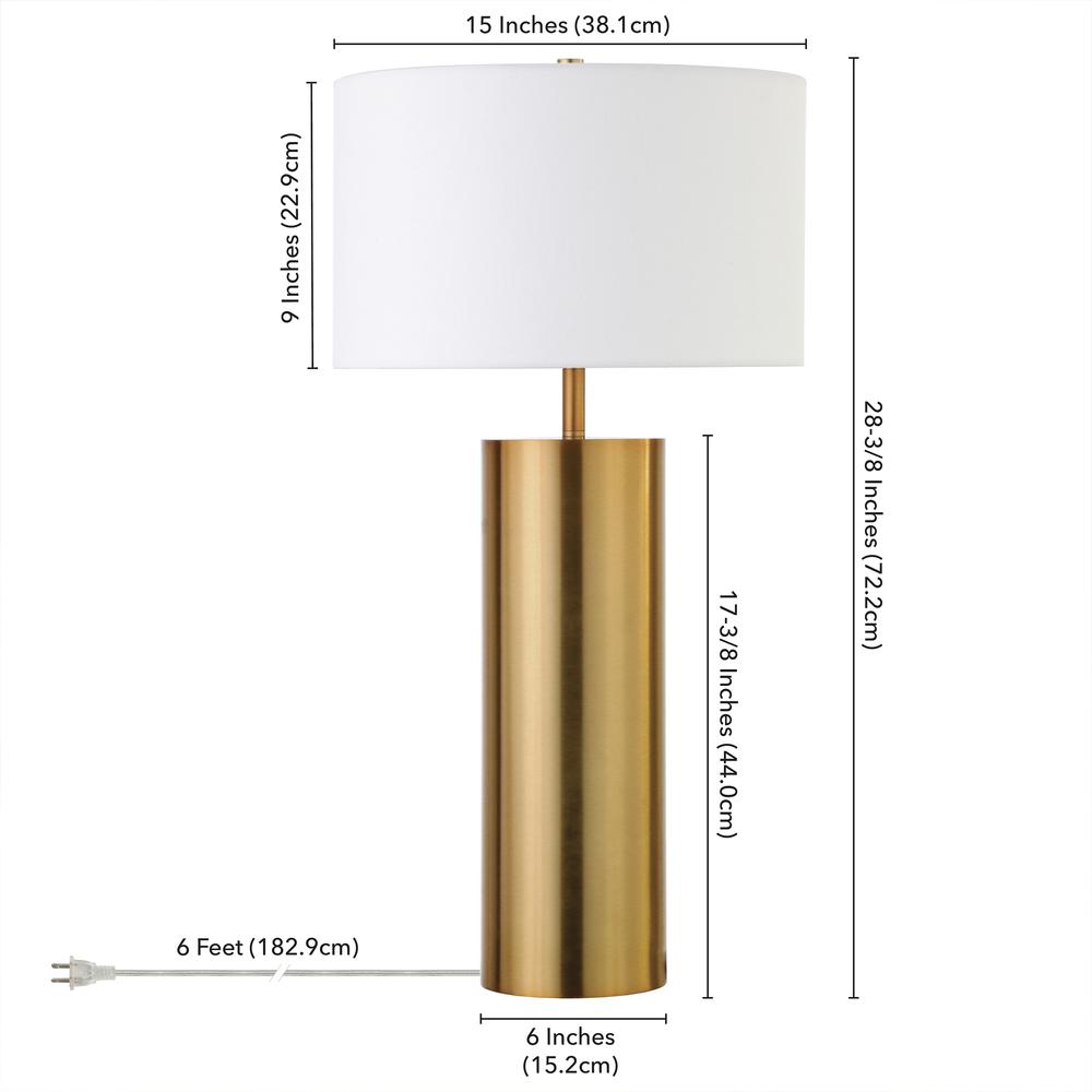 York 29.5" Tall Table Lamp with Fabric Shade in Brass/White