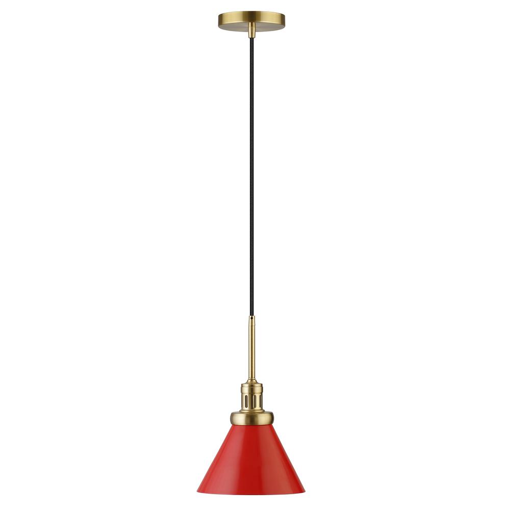 Zeno 8.5" Wide Pendant with Metal Shade in Poppy Red/Brass/Poppy Red