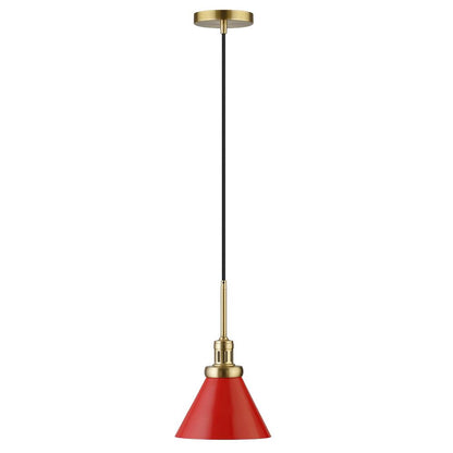 Zeno 8.5" Wide Pendant with Metal Shade in Poppy Red/Brass/Poppy Red
