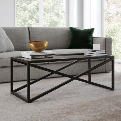 46" Rectangular Coffee Table with Glass Top, Black