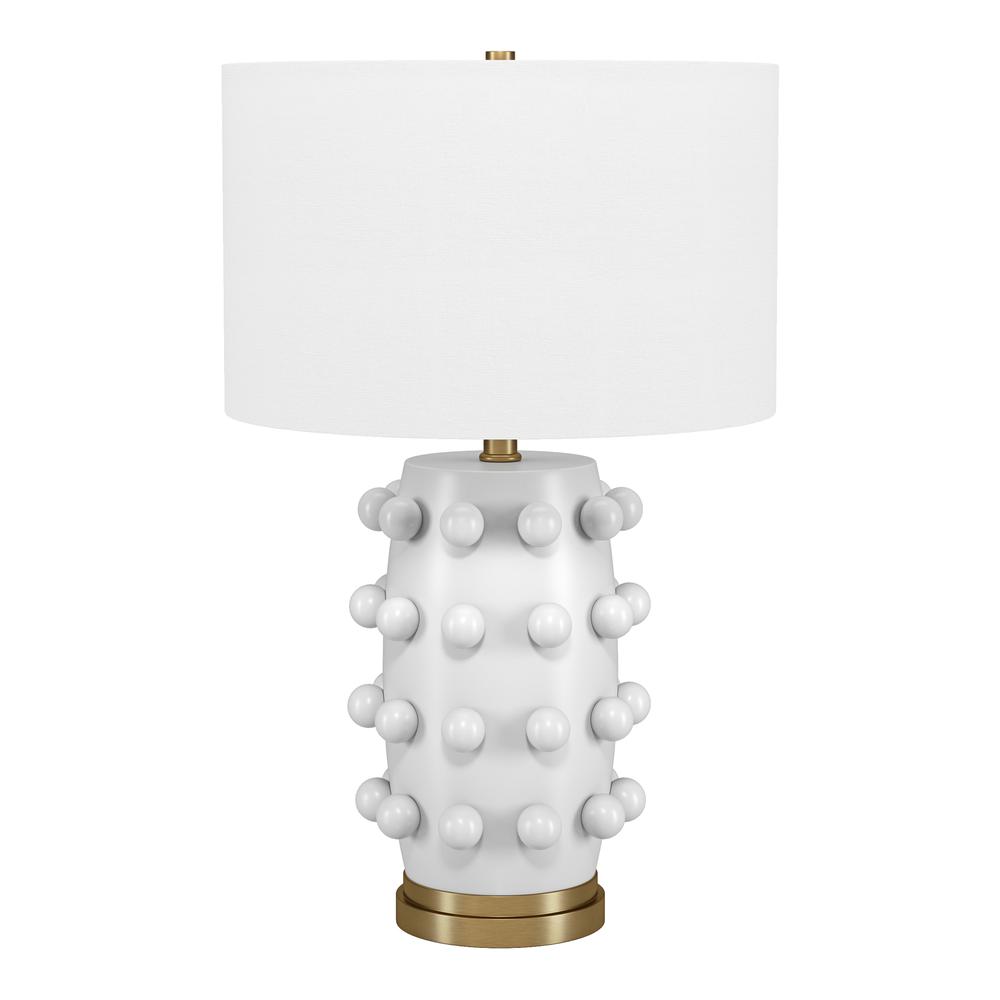Farrington 26" Tall Ceramic Table Lamp with Fabric Shade in Matte White/White