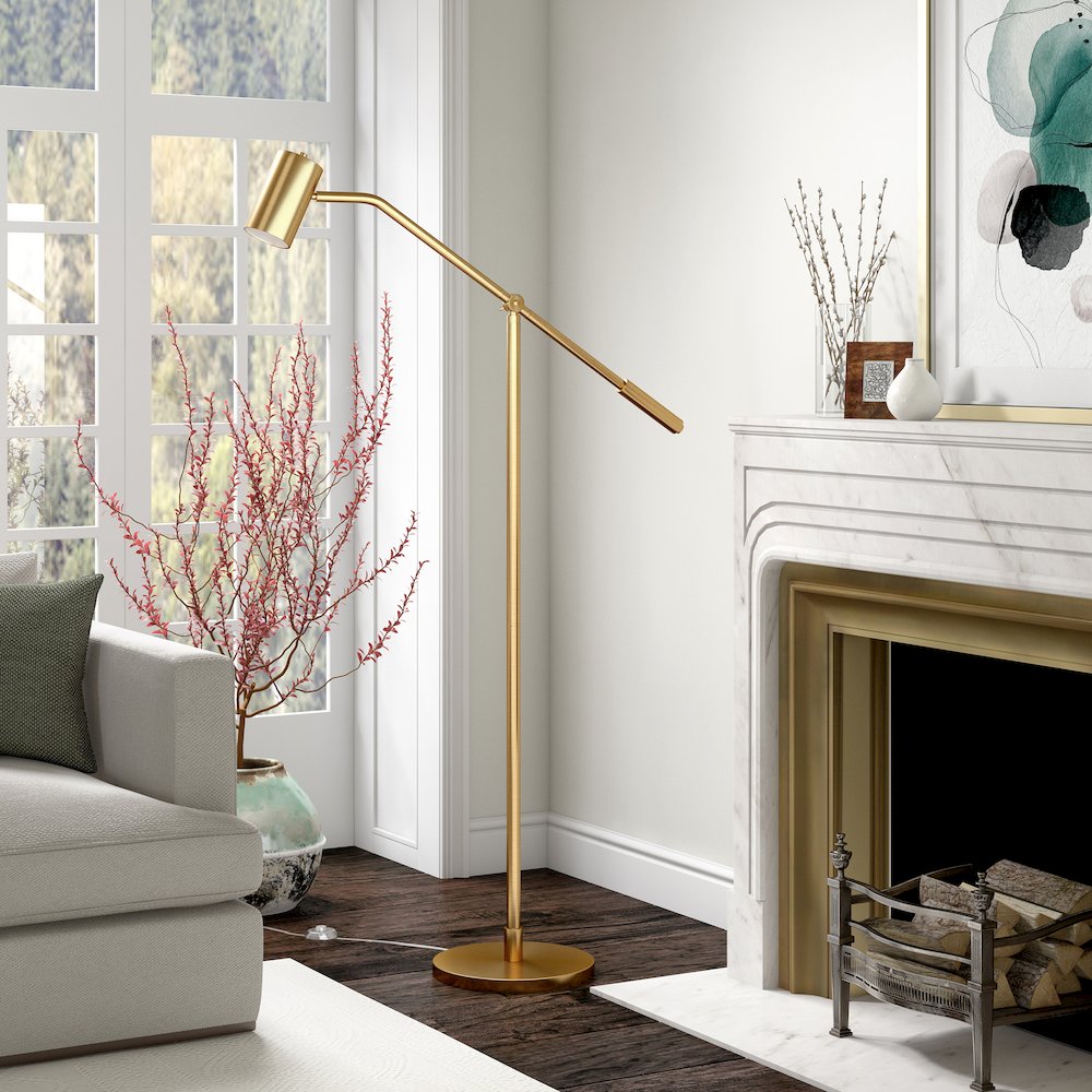 Willis Pharmacy Floor Lamp with Metal Shade in Brass/Brass